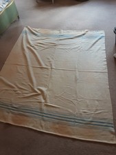 Vintage All Wool Cream Blue Striped Blanket Witney? 82"×68"