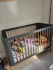 Modern Grey & Wood Baby Cot