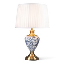 Table Lamp Hepburn Large Ceramic Ivory Pleat Shade White Blue Antique Brass 58cm