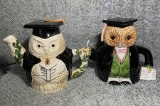 Two Vintage Owl Shaped Teapots Both Dressed In Mortarboard And Gown 