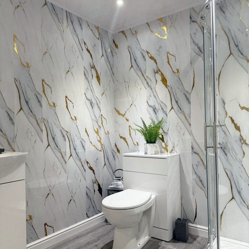 Gold white marble 8mm pvc - gold,