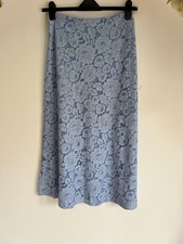 TED BAKER Midi Skirt Womens TB 2 UK 10 Blue Bonded Lace Lined NEW