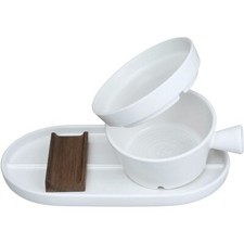 Dovo Shave Bowl Set Daylight Razor Tray With White Hand-Glazed Stone And Oak