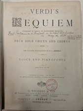 Verdi: Requiem: voice and pianoforte: Ricordi: Music Score