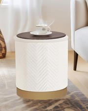 Round Ottoman with Storage Pouffe Folding Foot Stool with Lid Velvet White