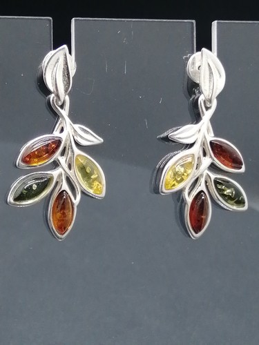 925 silver mixed - amber, leaf