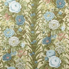 GP & J Baker Vintage Fabric. "Mirabelle" Green Floral + White, Blue & Pink. 2.6m