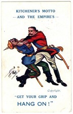 WW 1 Patriotic Postcard - Kitchener's Motto. Strangling German Soldier. 1917.