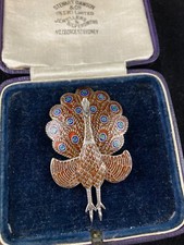 Vintage Antique enamelle brooch PEACOCK Thai sterling brooch Articulated 925