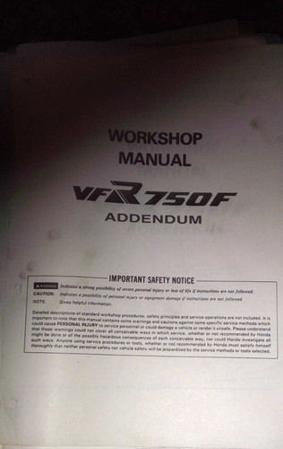 Honda vfr750f addendum manual - addendum,