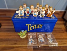 Vintage 1995 Tetley Tea Bundle - 3x sealed keyrings, 10 tea folk, tin & tea pot