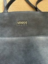 Ladies Armani Blue Leather Effect Tote Bag With Handles Lined Inside  Zip Pocket