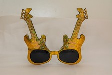 novelty glasses, fancy dress,  guitar shaped, rock star, party.