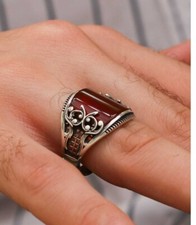 Handmade Pure 925 SILVER men Red Agate stone All size RRP £50