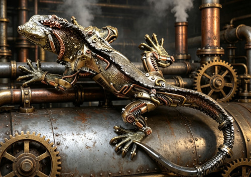 Steampunk lizard sculpture - lizard,