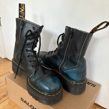 Dr. Martens Jadon Black/Blue Leather Zip Up Platform Boots Size 6