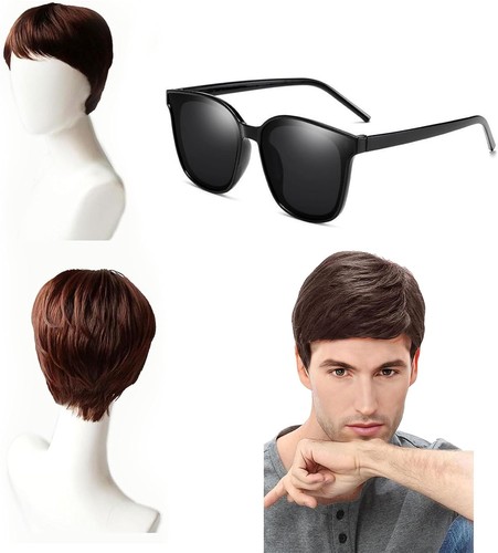 Short brown mens wig - brown,