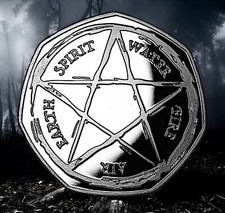 PENTACLE/CIRLCE OF LIFE Silver Commemorative Coin. Halloween/Pentagram/Witch