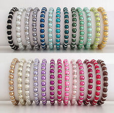 Elastic Glass Pearl & Diamante Rondelle Bead Bracelet 6mm - 28 Colours