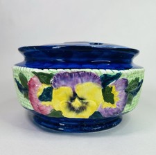 Vintage Maling Ware For Ringtons Pansy Cobalt Blue Porcelain Rose Bowl / Vase