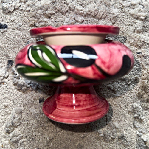 Pink floral ceramic ashtray - pink,