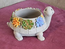 Very Cute Tortoise/Turtle Shaped Resin Planter with Floral Detail - 14cm Long