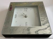 Beautiful Square Mirrored Mantle Clock Silve Glittery Leaves Working 8” Square