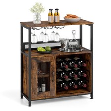 COSTWAY Bar Cabinet Freestanding Wine Cabinet with Wine Rack-Brown