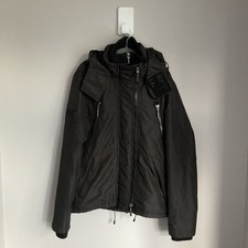 Superdry Mountain Jacket Mens Large Black Hooded High Neck Windcheater