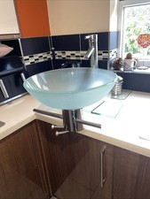 Bathroom Vanity Unit & WallMounted Pedestal Frosted Glass Bowl Vessel Sink combo