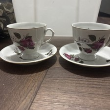 Wawel Cup & Saucer China Tea Set White With pink Rose And Gold Poland 