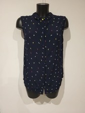 SESSUN Miaow Sleeveless Blouse Size Medium Cat Pattern Cute Buttons