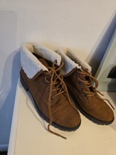 Size 4 Primark Brown Suede Ankle Boots With Faux Fur Shoes Women's Worn Once Vgc