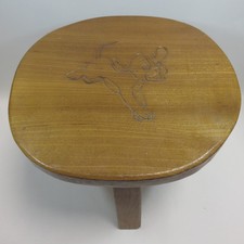 Children Rustic Wooden Stool Dog Carving 10" Tall 12" Wide Vintage Unbranded