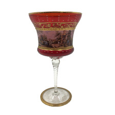 Murano? Italian Art Glass Red and Gold Wine Glass Cup Goblet Chalice         L13