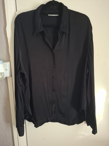 Zara black satin collared