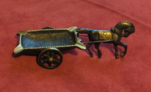 Brass horse cart ashtray - cart,