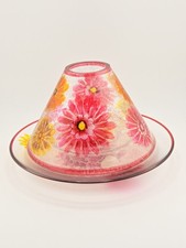 Yankee Candle Large Shade & Plate Gerbera Crackle Glass Pink Yellow Flowers VGC