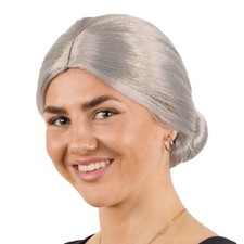 Old Lady Grey Bun Wig Granny Costume Cosplay Accessory for Halloween Fancy Dress