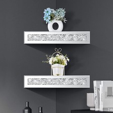 Conner Shelf Crushed Diamond Mirrored Decorative Wall Shelf Triangle Corner Wall