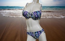 New GIDEON OBERSON by GOTTEX Tribal with beads BATHING SUIT BIKINI 32D and 6
