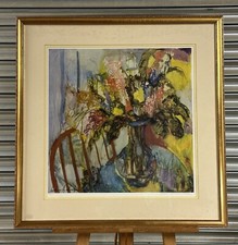 Lovely Framed & Glazed Still Life Flowers Seriagraph By Barbara A Wood 414/750