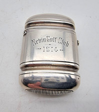 UNUSUAL SHAP ANTIQUE STERLING SILVER VESTA CASE  NEVIN GOLF CLUB LONDON 1888