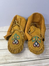 Vintage Native American Moccasins, Suede Leather, Beadwork, Ojibwe? Pls See Desc