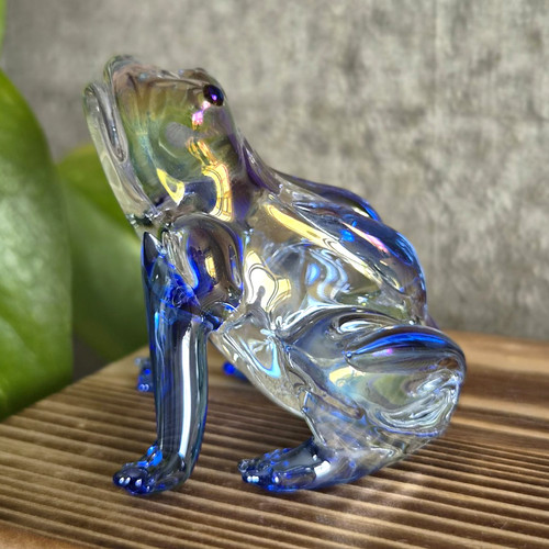 Blue glass frog figurine - glass,