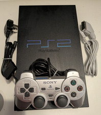 USED Sony PlayStation 2 Black Console inc all cables & pad (See description)