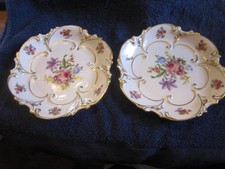 2 x porcelain dishes with flowers/gold decoration. Foreign & 52 on base. 170mm