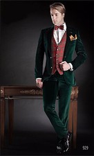Men Designer Wedding Grooms Tuxedo Casual Green Velvet Coat Suit (coat+ Pant)
