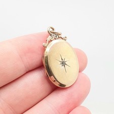 Antique 15ct Gold Diamond Locket Pendant Star Pattern Oval Solid 625 15k Fine