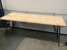 ARMY TRESTLE TABLE / PINE FOLDING WOODEN BENCH. VINTAGE INDUSTRIAL WORKBENCH